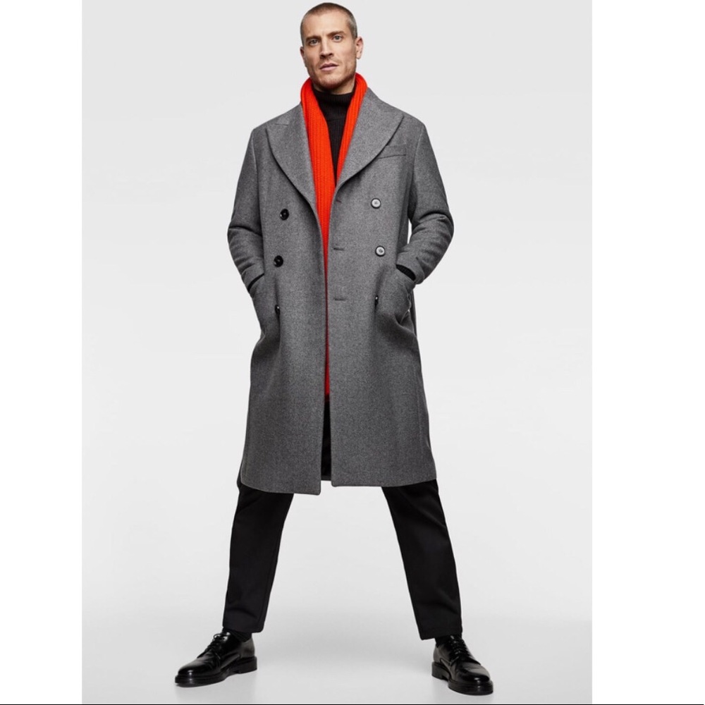 NEW Zara double breasted Chevron Wool belted coat